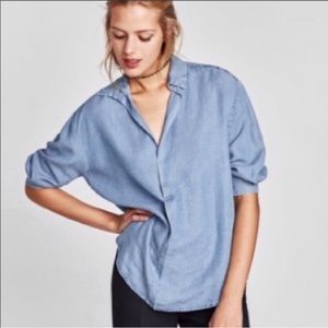 Zara Woman Premium Denim Collection Chambray Top